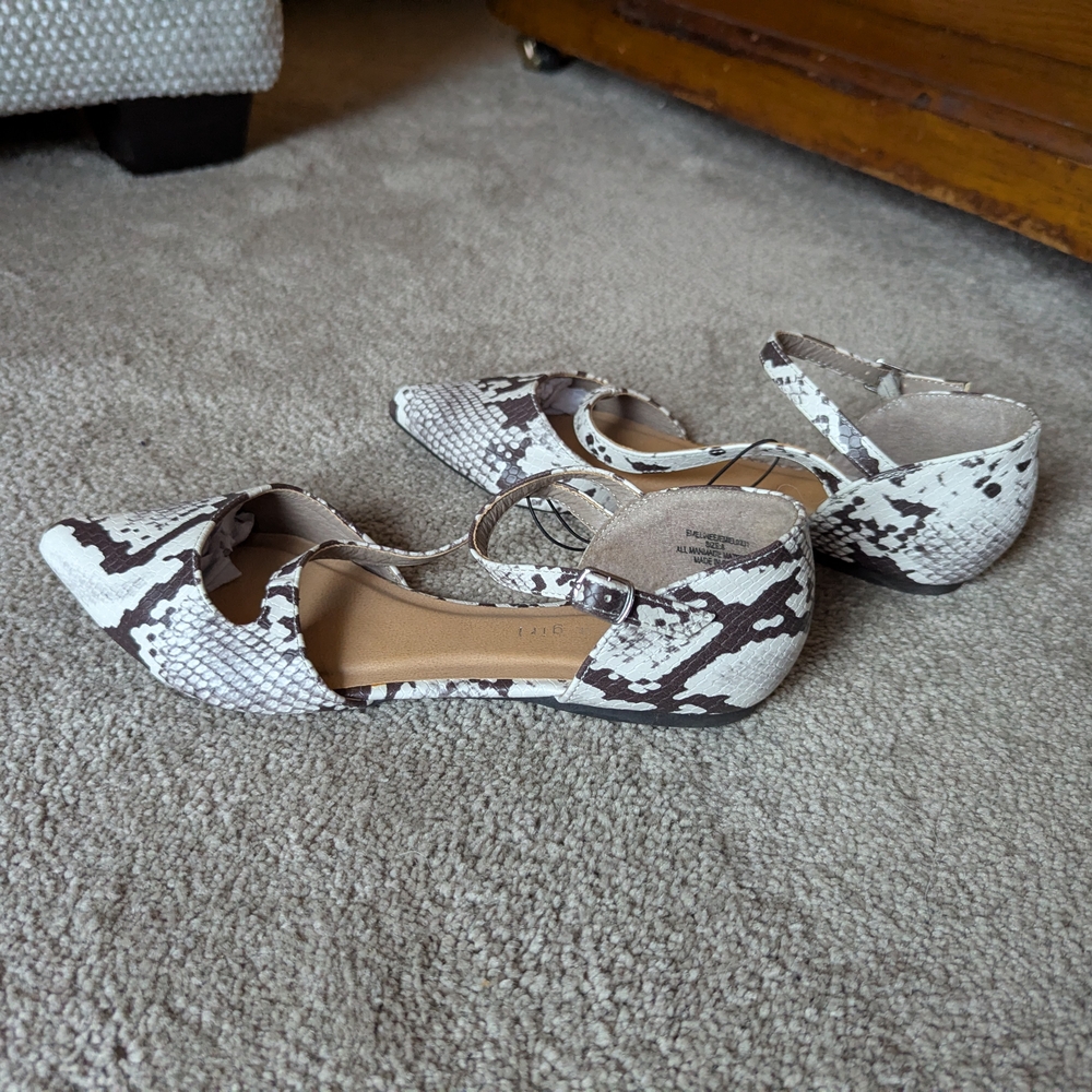 Madden Girl Black and White Flats with Snake Print